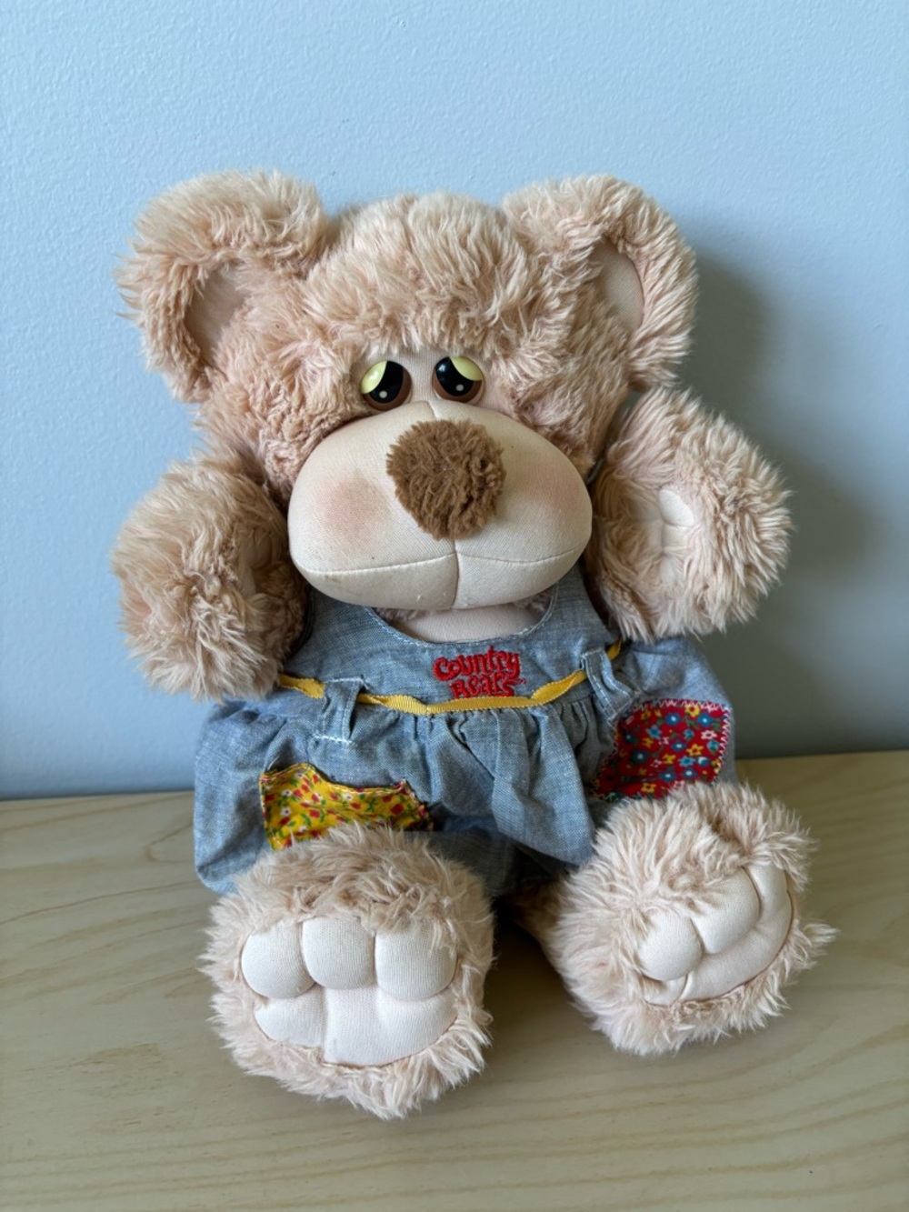 Disney Country Bears “Mary Lou” - 1985 Beige Plush Teddy in Denim Dress
